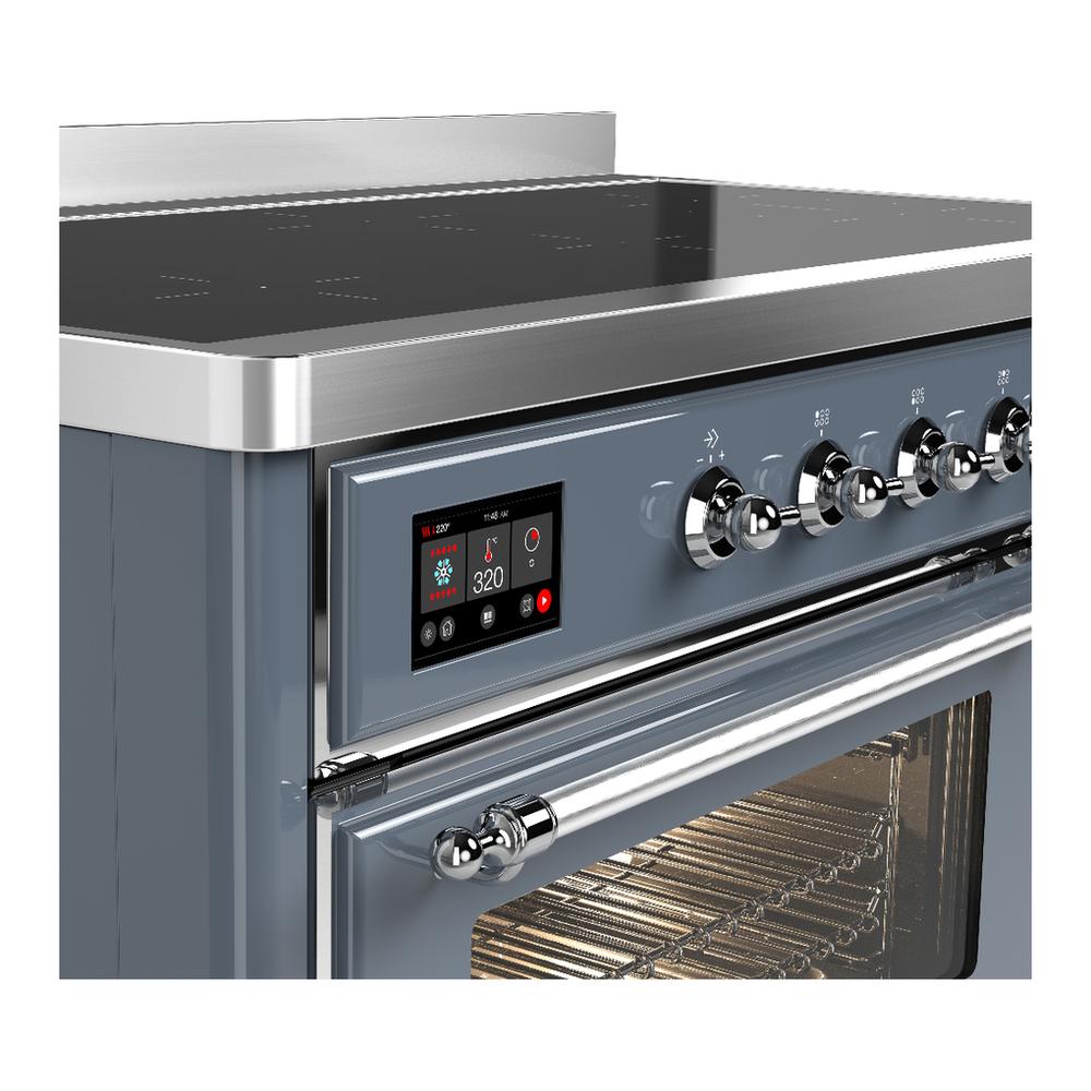 ILVE UMIB48NR3BGC Majestic III 48 inch Induction Range with 6 Elements, 5.02 cu. ft. Total Oven Capacity (Triple Glass Door, Blue Grey, Chrome)