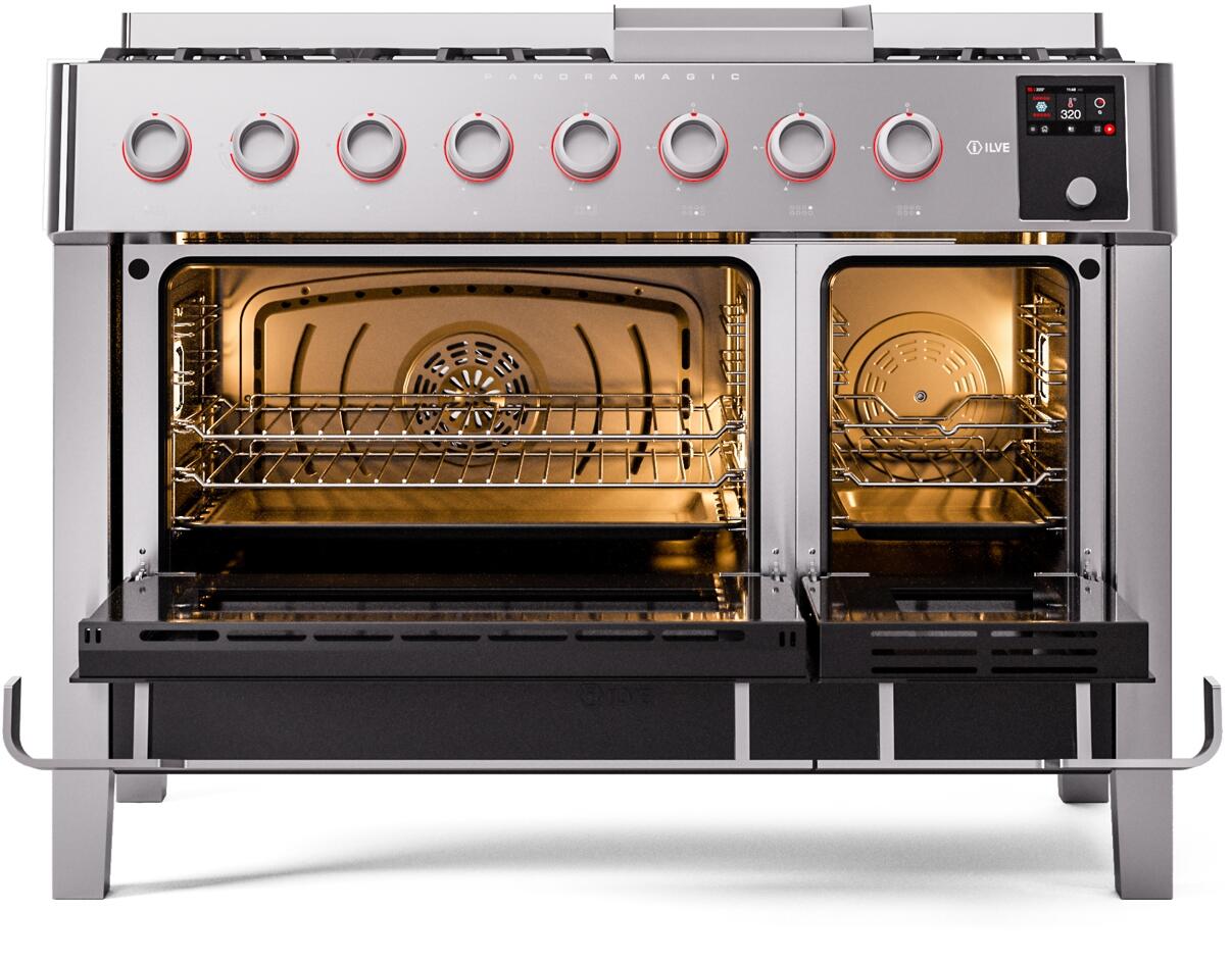 Panoramagic 48 Inch Dual Fuel Liquid Propane Freestanding Range in Stainless Steel with Trim