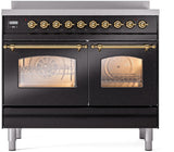 Nostalgie II 40 Inch Electric Freestanding Range in Glossy Black with Brass Trim
