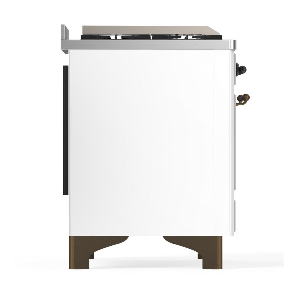 ILVE UM48FSNR3WHB Majestic III 48 inch Dual Fuel Range with 5 Black Brass Burners, Griddle and French Top, Dual Function Burner up to 25,000 BTU (Natural Gas, Triple Glass Door, White, Burnished)