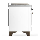 ILVE UM48FSNR3WHB Majestic III 48 inch Dual Fuel Range with 5 Black Brass Burners, Griddle and French Top, Dual Function Burner up to 25,000 BTU (Natural Gas, Triple Glass Door, White, Burnished)