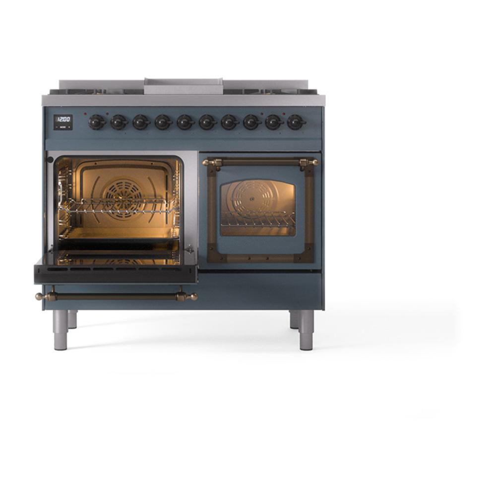 ILVE UND40FNMPBGB Nostalgie II Noblesse 40 inch Dual Fuel Range (Natural Gas, Triple Glass Door, Blue Grey, Burnished)