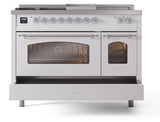 Nostalgie II 48 Inch Dual Fuel Natural Gas Freestanding Range in White with Chrome Trim