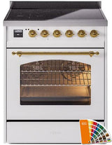 Nostalgie II 30 Inch Electric Freestanding Range in RAL Custom Color with Brass Trim