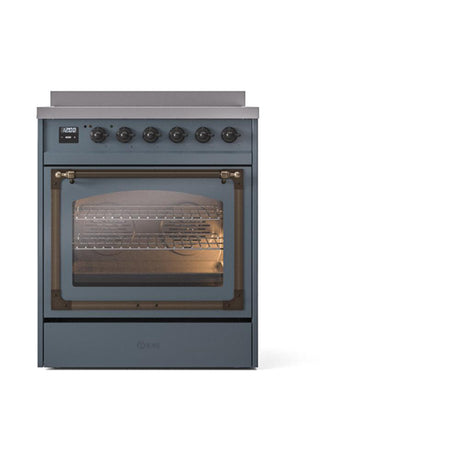 ILVE UNI304NMPBGB Nostalgie II Noblesse 30 inch Induction Range (Triple Glass Door, Blue Grey, Burnished)