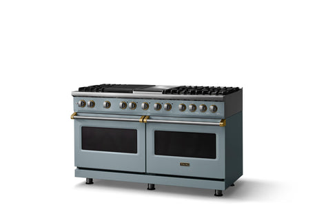 60"W.Dual Fuel Range (Finish: November Sky, Trim: Polished Chrome, Fuel: Propane)