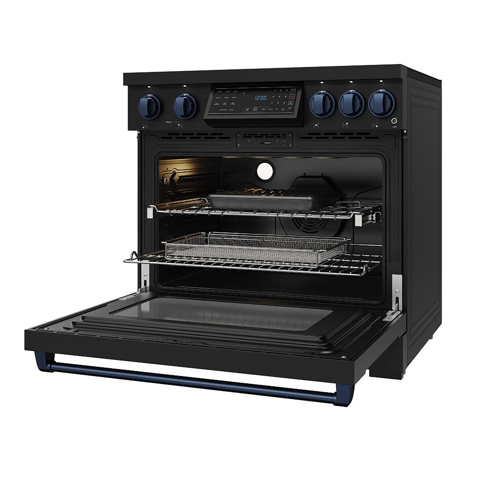 36 Inch Professional Induction Range With Tilt Panel Touch Control In Black and Blue  Gordon Ramsay Series