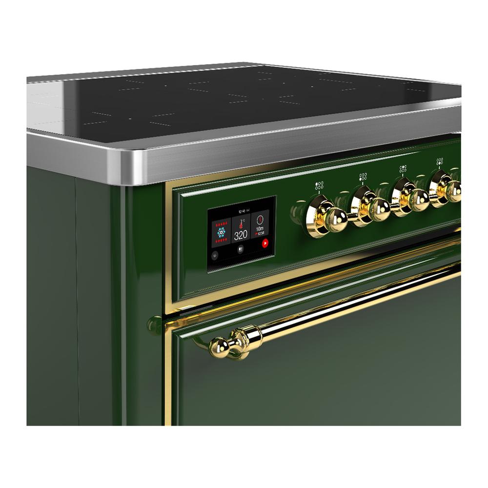 ILVE UMIB36QNR3EGG Majestic III 36 inch Induction Range with 6 Elements, 3.5 cu. ft. Total Oven Capacity (Solid Door, Emerald Green, Brass)