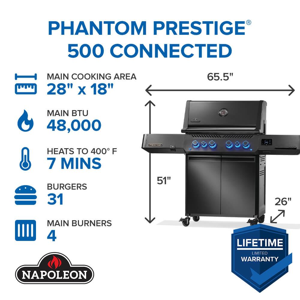 Phantom Prestige 500 Connected RSIB with Infrared Side and Rear Burner , Natural Gas, Matte/Matt Black