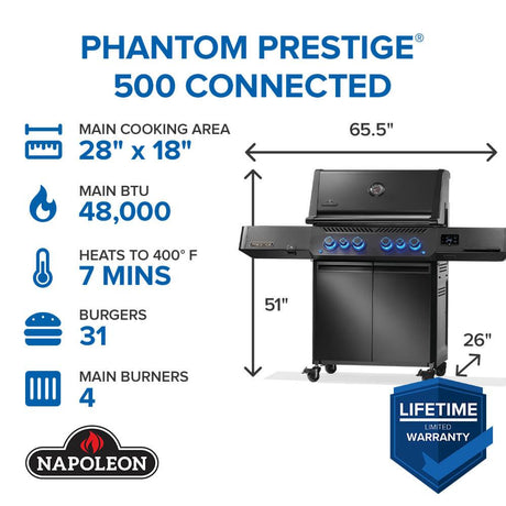 Phantom Prestige 500 Connected RSIB with Infrared Side and Rear Burner , Natural Gas, Matte/Matt Black