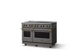 48"W. Induction Range (Finish: Damascus Gray, Trim: Brushed Brass)