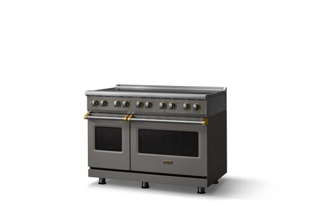 48"W. Induction Range (Finish: Damascus Gray, Trim: Brushed Brass)