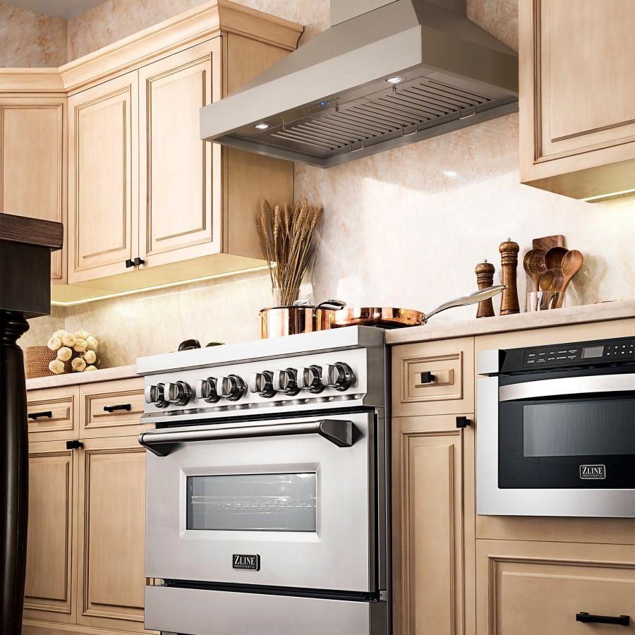 ZLINE Convertible Vent Wooden Wall Mount Range Hood in Gray (KBUU) [Size: 36 Inch]