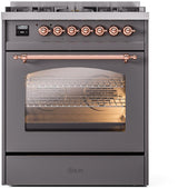 Nostalgie II 30 Inch Dual Fuel Natural Gas Freestanding Range in Matte Graphite with Copper Trim
