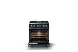30"W. Dual Fuel Range (Finish: Slate Blue, Trim: Polished Chrome, Fuel: Natural Gas)
