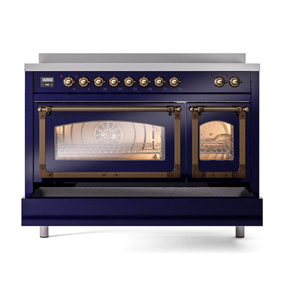 ILVE UNI486NMPMBB Nostalgie II Noblesse 48 inch Induction Range (Triple Glass Door, Midnight Blue, Burnished)