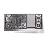ILVE UN60FQNMPWHBLP Nostalgie II Noblesse 60 inch Dual Fuel Range (9 Sealed Burners + Griddle, Liquid Propane, Solid Door, White, Burnished)