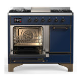 ILVE UMD40FQNR3MBBLP Majestic III 40 inch Dual Fuel Range with 6 Burners and Griddle, Dual Function Burner up to 25,000 BTU (Liquid Propane, Solid Door, Midnight Blue, Burnished)