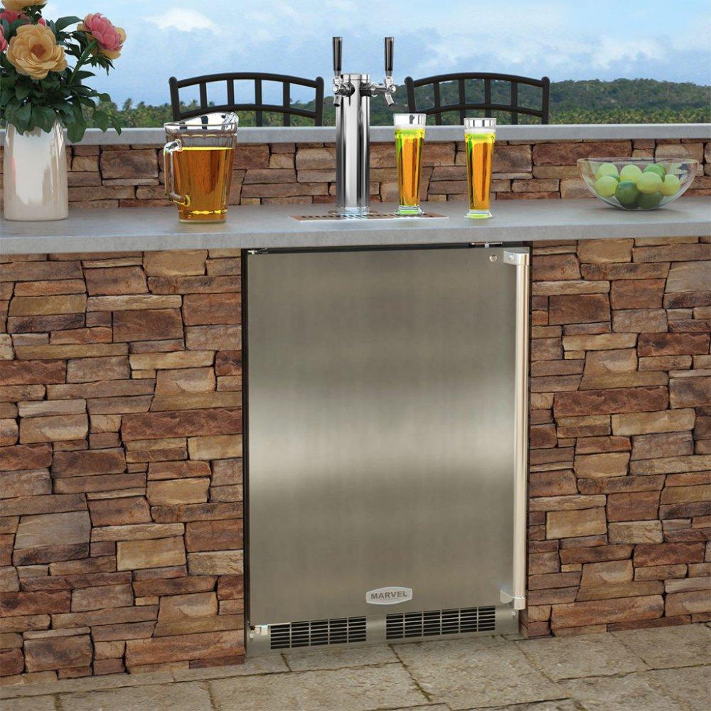 Outdoor 24" Twin Tap Built In Beer Dispenser with Stainless Steel Door - Solid Stainless Steel Door With Lock - Right Hinge