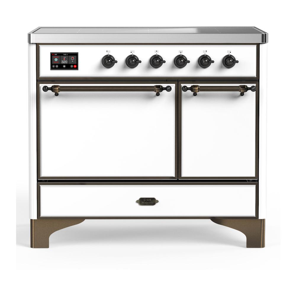 ILVE UMDIB40QNR3WHB Majestic III 40 inch Induction Range with 6 Elements, 3.82 cu. ft. Total Oven Capacity (Solid Door, White, Burnished)