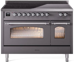 Nostalgie II 48 Inch Electric Freestanding Range in Matte Graphite with Chrome Trim