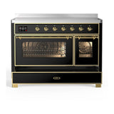 ILVE UMIB48NR3BKG Majestic III 48 inch Induction Range with 6 Elements, 5.02 cu. ft. Total Oven Capacity (Triple Glass Door, Glossy Black, Brass)