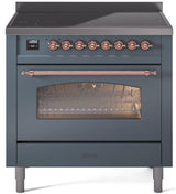 Nostalgie II 36 Inch Electric Freestanding Range in Blue Grey with Copper Trim
