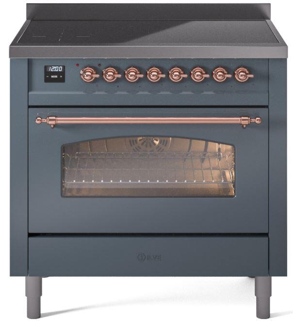 Nostalgie II 36 Inch Electric Freestanding Range in Blue Grey with Copper Trim