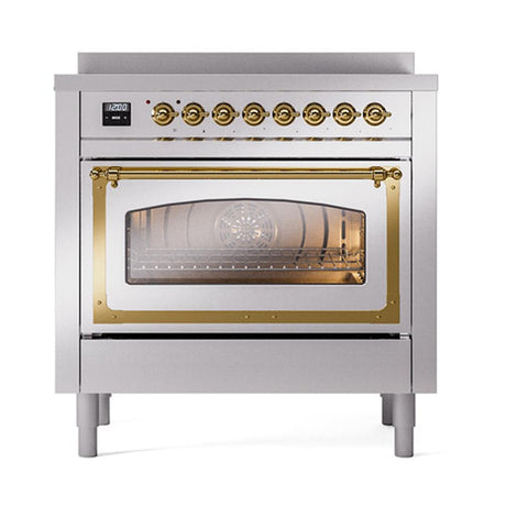 ILVE UNI366NMPSSG Nostalgie II Noblesse 36 inch Induction Range (Triple Glass Door, Stainless Steel, Brass)