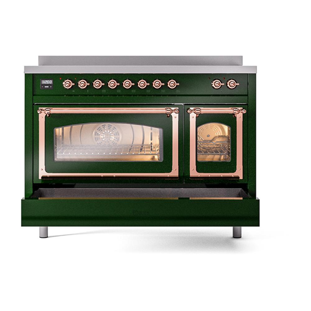 ILVE UNI486NMPEGP Nostalgie II Noblesse 48 inch Induction Range (Triple Glass Door, Emerald Green, Copper)