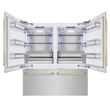 ZLINE Autograph Edition 72 in. 39.6 cu. ft. French Door Built-In Bottom Freezer Refrigerator with Water Dispensers and Ice Makers in DuraSnow' Stainless Steel and Polished Gold Accents (RBITZ-SN-72-G)