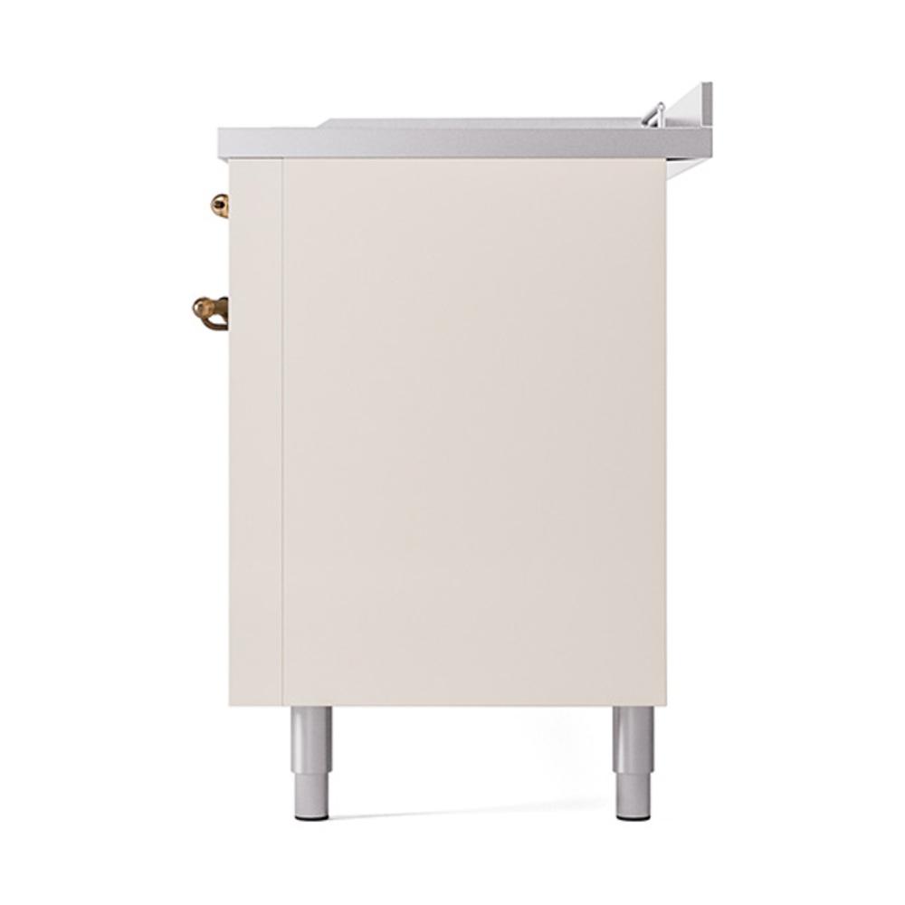 ILVE UN60FSQNMPAWBLP Nostalgie II Noblesse 60 inch Dual Fuel Range (7 Sealed Burners + Griddle + French Top, Liquid Propane, Solid Door, Antique White, Burnished)
