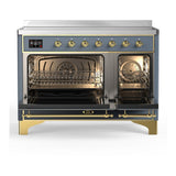 ILVE UMIB48QNR3BGG Majestic III 48 inch Induction Range with 6 Elements, 5.02 cu. ft. Total Oven Capacity (Solid Door, Blue Grey, Brass)