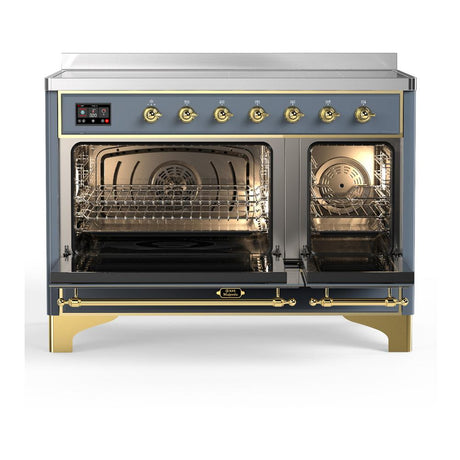 ILVE UMIB48QNR3BGG Majestic III 48 inch Induction Range with 6 Elements, 5.02 cu. ft. Total Oven Capacity (Solid Door, Blue Grey, Brass)
