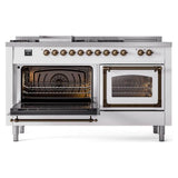 ILVE UN60FSNMPWHBLP Nostalgie II Noblesse 60 inch Dual Fuel Range (7 Sealed Burners + Griddle + French Top, Liquid Propane, Triple Glass Door, White, Burnished)