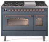 Nostalgie II 48 Inch Dual Fuel Liquid Propane Freestanding Range in Blue Grey with Copper Trim