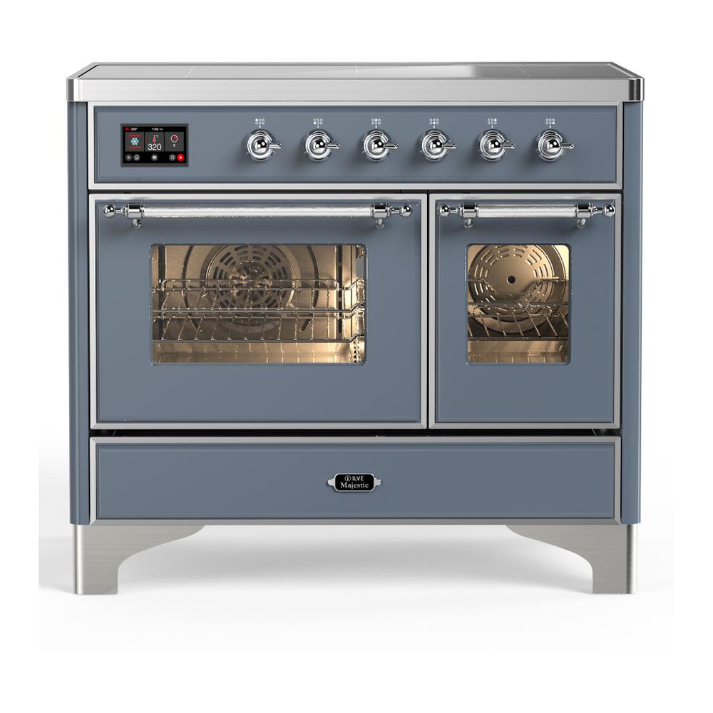 ILVE UMDIB40NR3BGC Majestic III 40 inch Induction Range with 6 Elements, 3.82 cu. ft. Total Oven Capacity (Triple Glass Door, Blue Grey, Chrome)