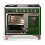 ILVE UMD40FNR3EGPLP Majestic III 40 inch Dual Fuel Range with 6 Burners and Griddle, Dual Function Burner up to 25,000 BTU (Liquid Propane, Triple Glass Door, Emerald Green, Copper)