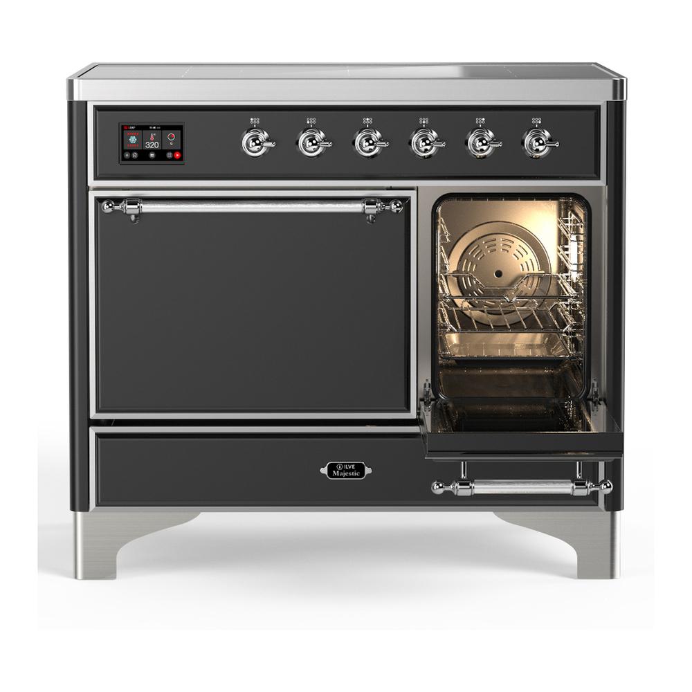 ILVE UMDIB40QNR3MGC Majestic III 40 inch Induction Range with 6 Elements, 3.82 cu. ft. Total Oven Capacity (Solid Door, Graphite Matte, Chrome)