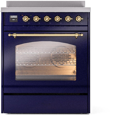 Nostalgie II 30 Inch Electric Freestanding Range in Blue with Brass Trim