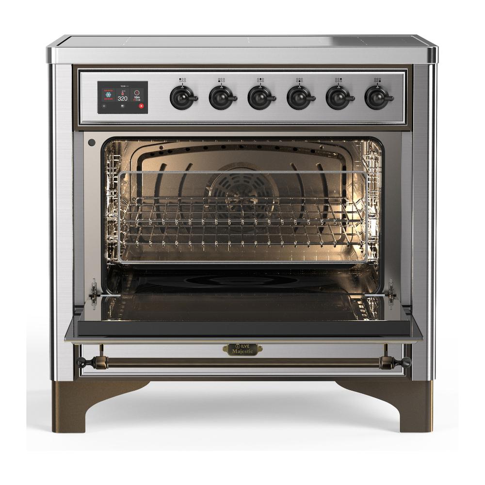 ILVE UMIB36QNR3SSB Majestic III 36 inch Induction Range with 6 Elements, 3.5 cu. ft. Total Oven Capacity (Solid Door, Stainless Steel, Burnished)