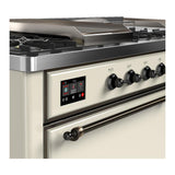 ILVE UM60FSQNR3AWBLP Majestic III 60 inch Dual Fuel Range with 7 Burners, Griddle and French Top, Dual Function Burner with up to 25,000 BTU (Liquid Propane, Solid Door, Antique White, Burnished)