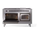 ILVE UN60FNMPSSB Nostalgie II Noblesse 60 inch Dual Fuel Range (9 Sealed Burners + Griddle, Natural Gas, Triple Glass Door, Stainless Steel, Burnished)