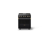 30"W. Dual Fuel Range (Finish: Onyx, Trim: Brushed Brass, Fuel: Propane)