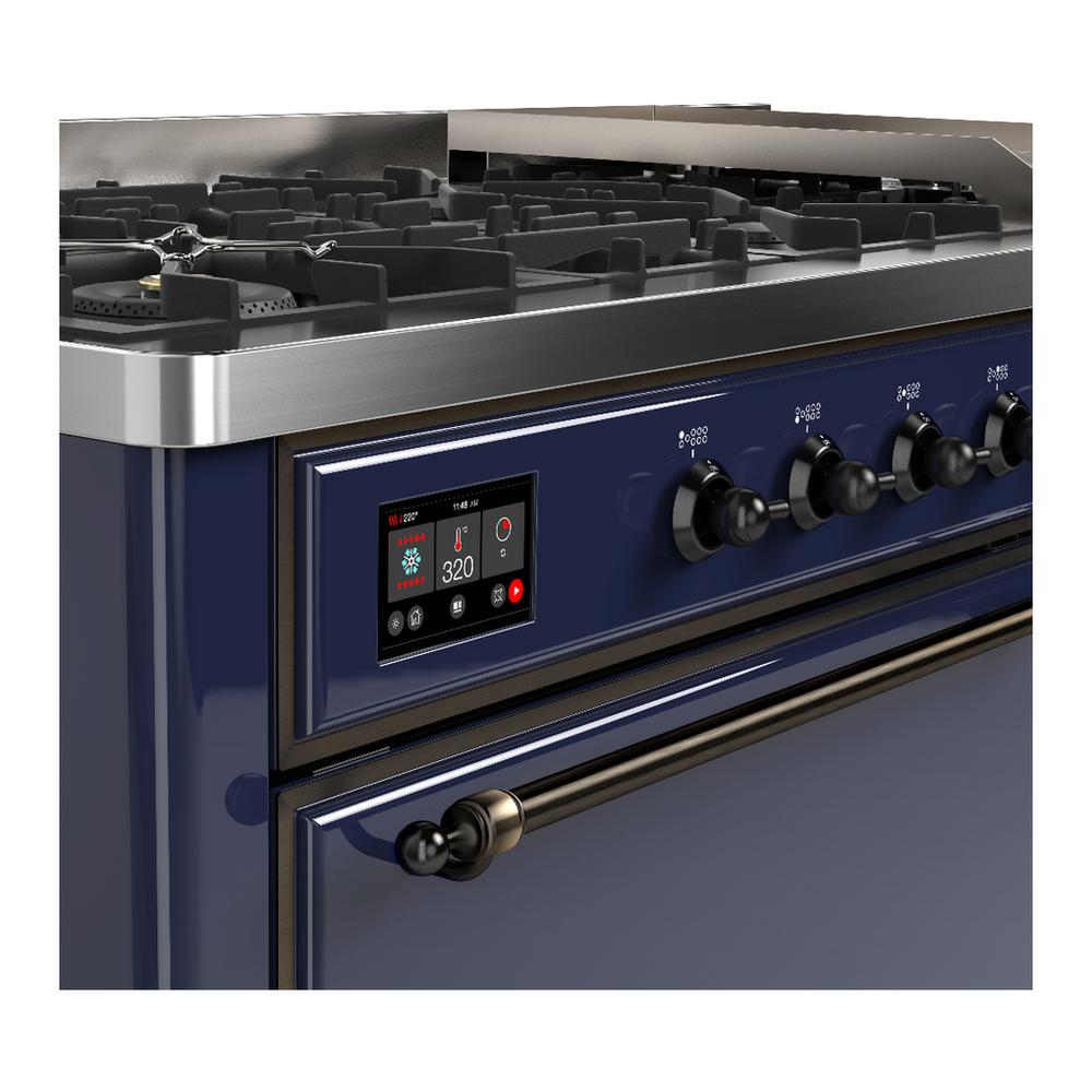 ILVE UM60FQNR3MBB Majestic III 60 inch Dual Fuel Range with 9 Burners and Griddle, Dual Function Burner up to 25,000 BTU (Natural Gas, Solid Door, Midnight Blue, Burnished)