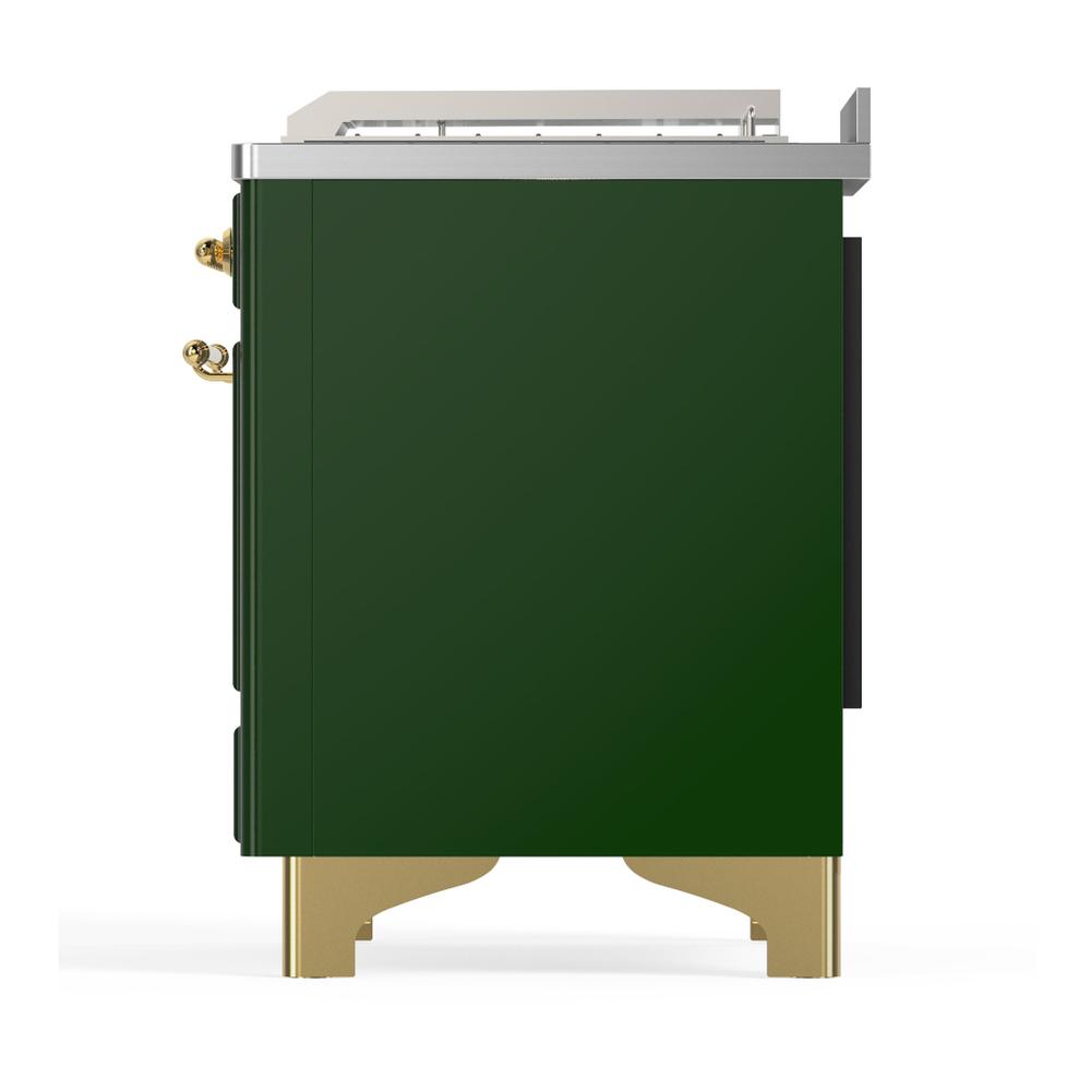 ILVE UM48FSNR3EGG Majestic III 48 inch Dual Fuel Range with 5 Black Brass Burners, Griddle and French Top, Dual Function Burner up to 25,000 BTU (Natural Gas, Triple Glass Door, Emerald Green, Brass)