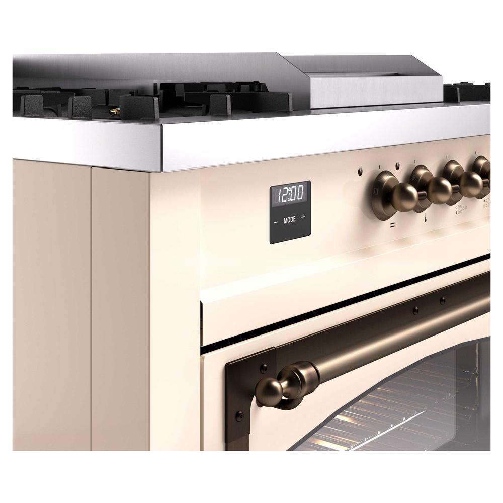 ILVE UN60FSNMPAWBLP Nostalgie II Noblesse 60 inch Dual Fuel Range (7 Sealed Burners + Griddle + French Top, Liquid Propane, Triple Glass Door, Antique White, Burnished)