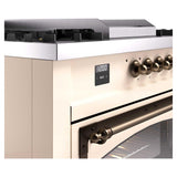 ILVE UN60FSNMPAWBLP Nostalgie II Noblesse 60 inch Dual Fuel Range (7 Sealed Burners + Griddle + French Top, Liquid Propane, Triple Glass Door, Antique White, Burnished)