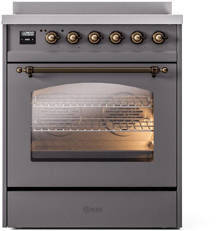 Nostalgie II 30 Inch Electric Freestanding Range in Matte Graphite with Bronze Trim