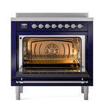 ILVE UNI366NMPMBC Nostalgie II Noblesse 36 inch Induction Range (Triple Glass Door, Midnight Blue, Chrome)